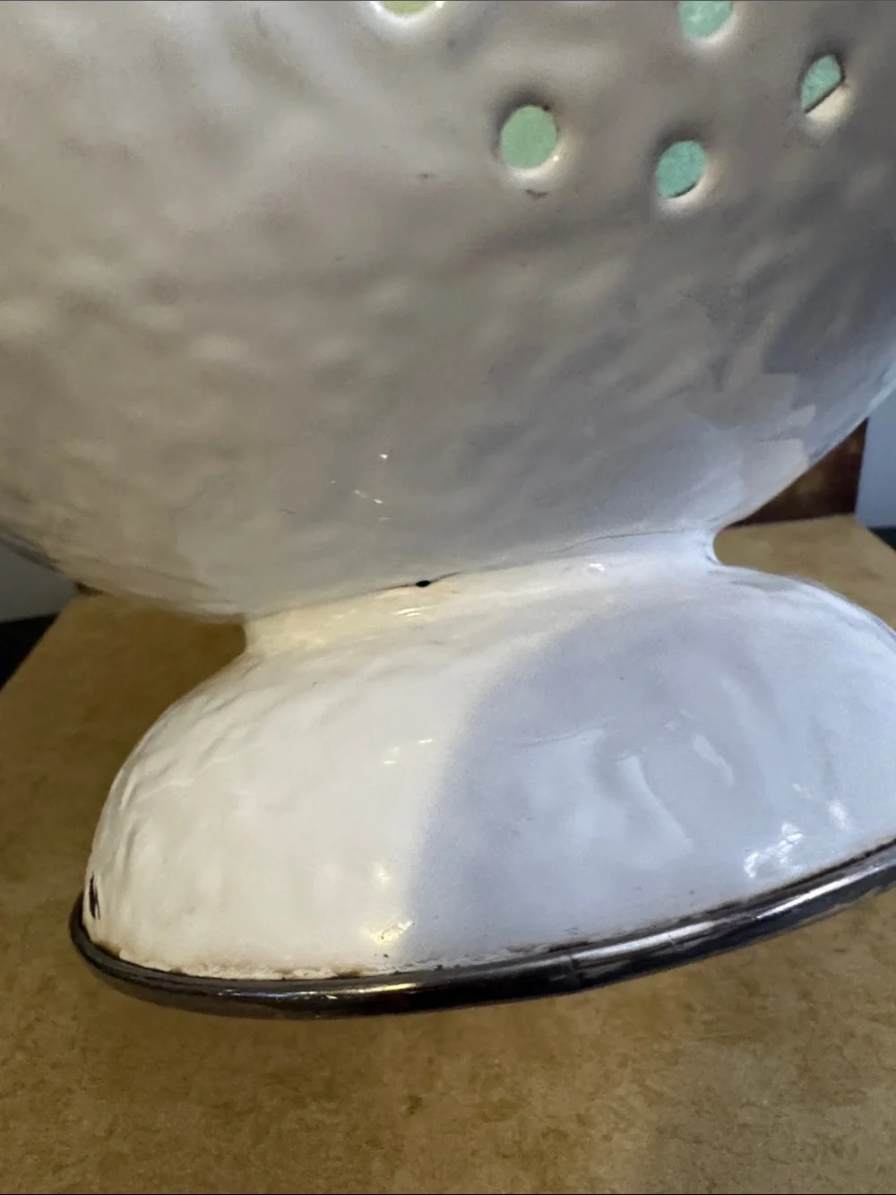 White Enamel Colander with Pedestal and Handles - Rustic Kitchen Strainer